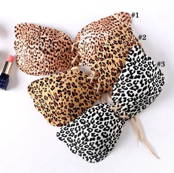 Leopard Invisible Empurre Bra autoadesivo Strapless atadura Blackness Silicone Up Women Underwear Invisible Bras Maternidade Intimates OOA8143