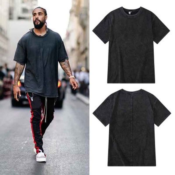 

mens summer solid black tee fashion brand loose vintage male fog casual 2019 new ins sell, White;black