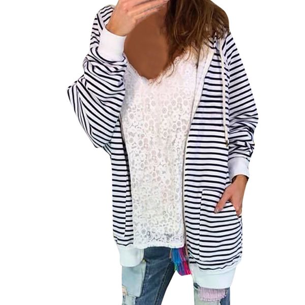 

women daily coat casual long sleeve cardigan striped loose jacket outwear coat 2019 women's fashion autumn coats chaqueta mujer, Black;brown