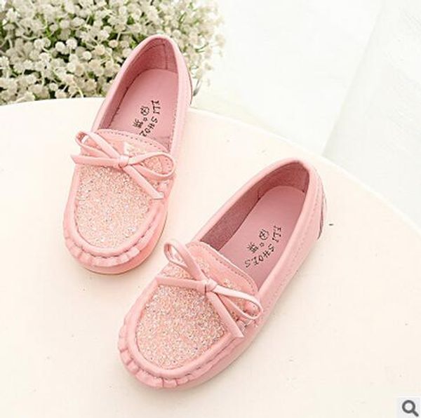 

spring and autumn children' moccasins women' girls leather sneakers princess rhinestone bow baby single sneakers, Black;grey