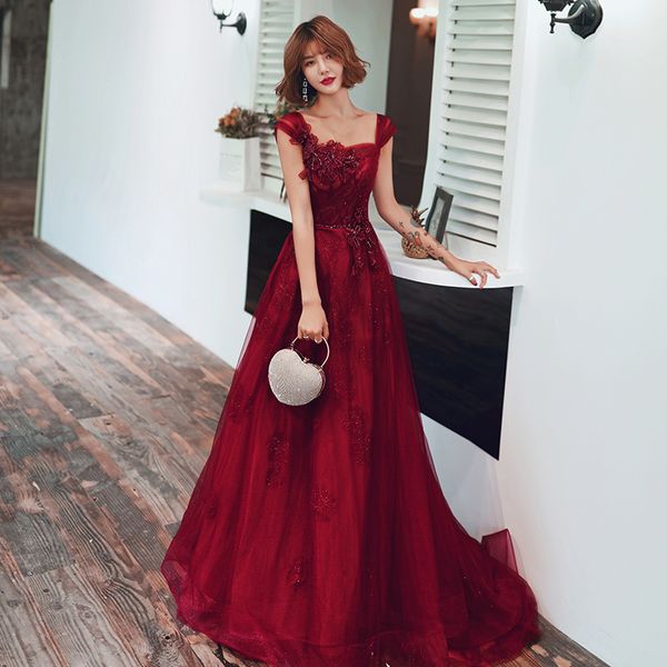 

spaghetti strap evening dress elegant mesh cheongsam exquisite chinese bride wedding dress women burgundy qipao vestidos, Red