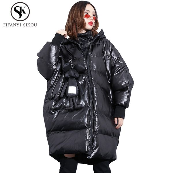 

winter jacket women 2018 new fashion doll ornaments hooded coats oversized cotton padded coat thick warm parkas outwear female, Black