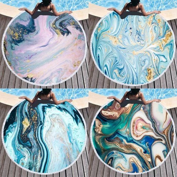 

men's casual shirts microfiber marble abstract pattern beach towel round large watercolor quicksand yoga with tassel mat blanket cover, White;black