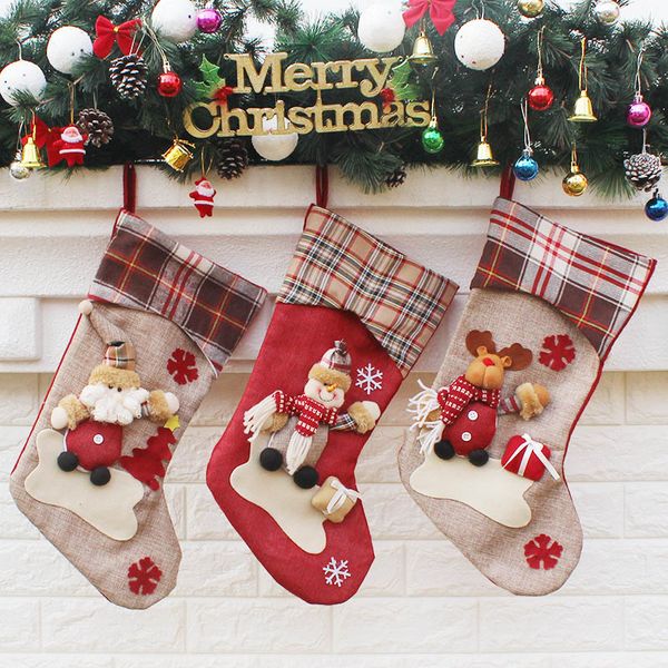 

christmas stockings hand made crafts children candy gift santa bag claus snowman deer stocking socks xmas tree decoration toy gifts
