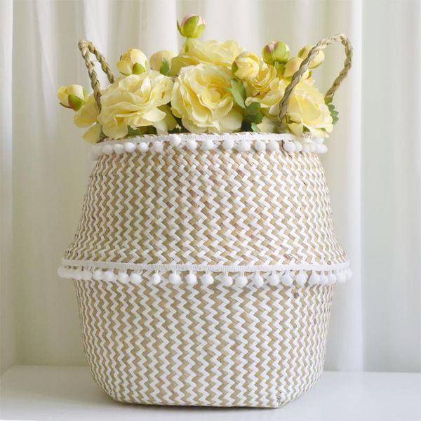 

природные водоросли woven ручной игрушки хранения корзины lacework nordic стиль завод цветочные горшки ручной knotted складная горшки для цв