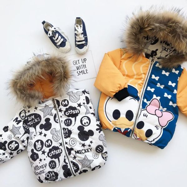 

tonytaobaby winter wears new baby мальчиков и девочек, носящих двухсторонний пуховик с уткой шаблон, чтобы согреться, Blue;gray