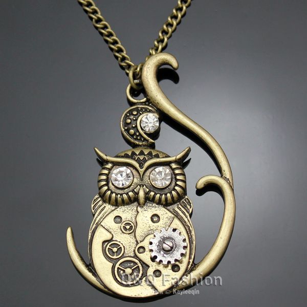 

victorian athena owl hedwig moon watch clock hand gear cog steampunk necklace jewelry new necklaces pendants animal sweater, Silver