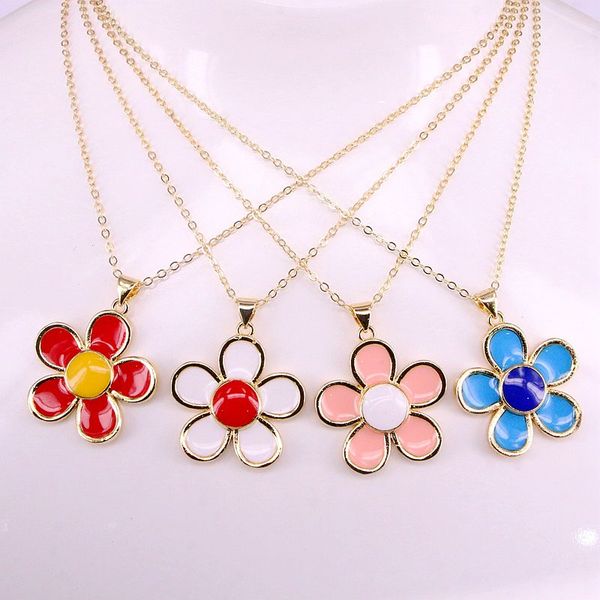 

6pcs, fashion colorful enamel daisy flower statement jewelry charm pendant necklaces for women girl, Silver
