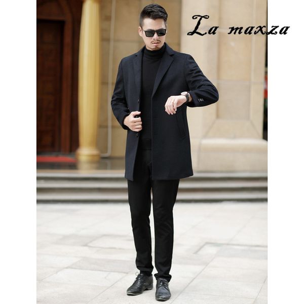 

2019 new arrival korea style slim wool overcoat fashion smart casual cashmere lapel mens coats, Black