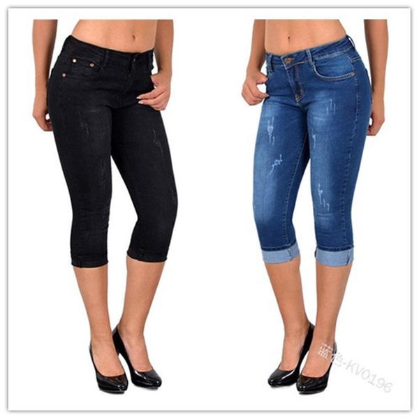 

woman denim jeans womens capris soft tights seamless pencil pants skinny pants slim stretch jeans, Blue