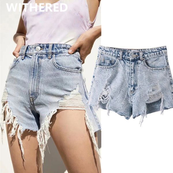 

women's shorts withered ins fashion blogger high street washed ripped waist mom denim women short feminino plus size, White;black