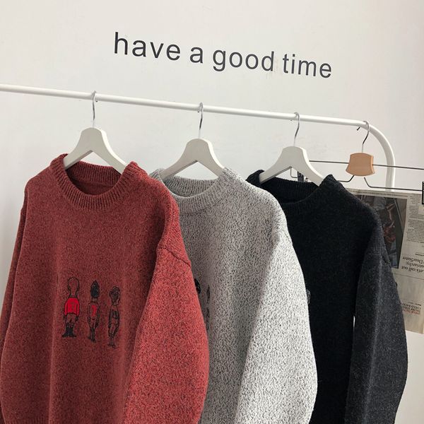 

menne 2019 men's round neck character sweater sweater male, White;black