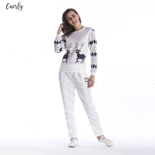 

womens fashion autumn and winter sweat suit two piece set crop print hoodies pant suit sportswear, White
