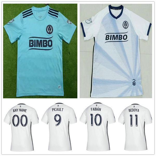 

2019 2020 mls philadelphia union soccer jerseys 9 picault 10 fabian 11 bedoya 19 burke 26 trusty custom away white football shirt uniform, Black;yellow