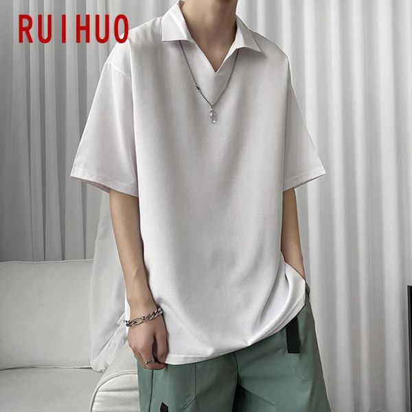 

ruihuo 2020 new solid short sleeve t shirt men tshirt male summer cotton t-shirt men casual fashion m-3xl funny clothing, White;black