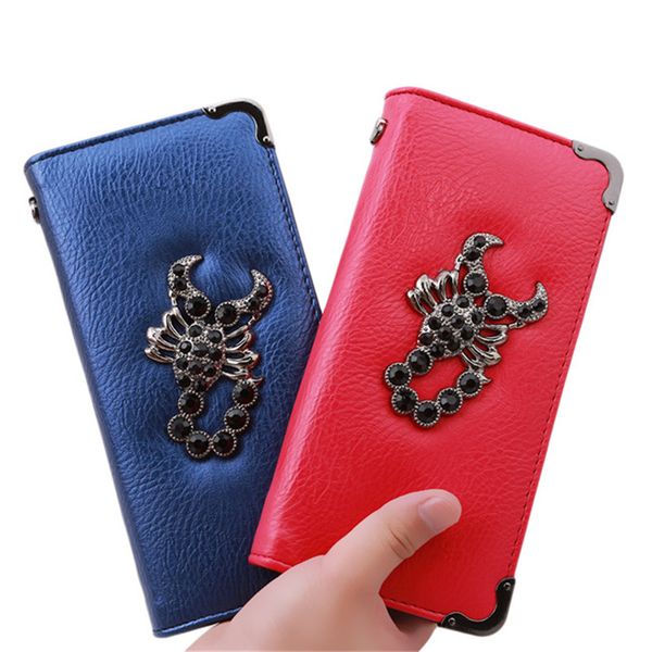 

2019 women wallets metal skull wallet card purse leather wristlet portefeuille handbags carteira feminina er640805, Red;black