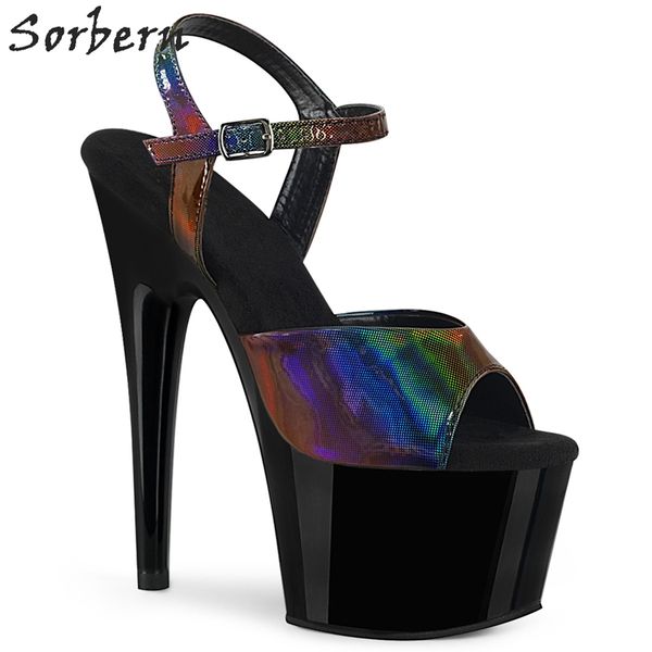

hologram black sandals 15cm high heel slingbacks platform summer shoes open toe ankle strap ladies sandals custom