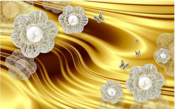 

современные обои для гостиной роскошные золотые украшения шелкового тв фоне стены