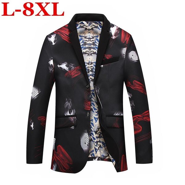 

plus size 8xl 7xl 6xl mens floral blazer flower print blazers for men large size slim fit blazer men costume homme, White;black