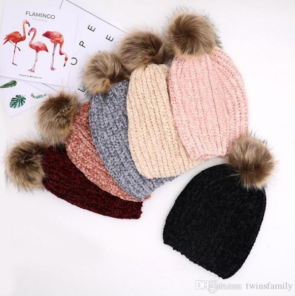 

knitted hats fur ball winter beanie girls pom pom skull caps women crochet cap ski outdoor ear warmer hat headgear accessories gift d6878, Yellow