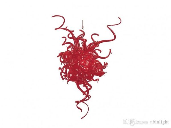 

small size customized blown glass red chandelier lighting modern art deco flower shape artistic lamps with led bulbs