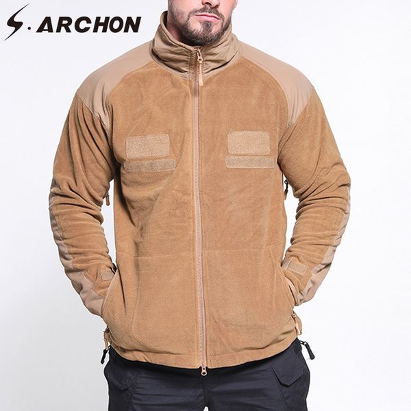 

s. archon флис тактическая куртка мужчины с длинным рукавом толстый флис теплая тепловая куртка мужчины повседневная мода осень челнок, Black;brown