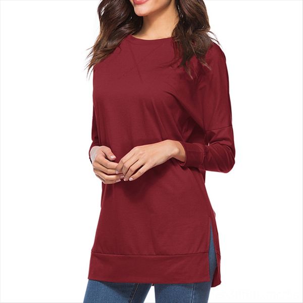 

2019 solid color round collar pullover sleeve front short back long split mid-long dress dress, White