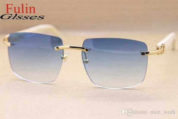 

brand sunglassses-rimless t8300816 white genuine horn sunglasses new sun glasses men luxury vintage size: 54-18-140mm, White;black
