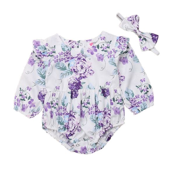 

autumn newborn baby girl clothes floral long sleeve romper jumpsuit outfits, Blue