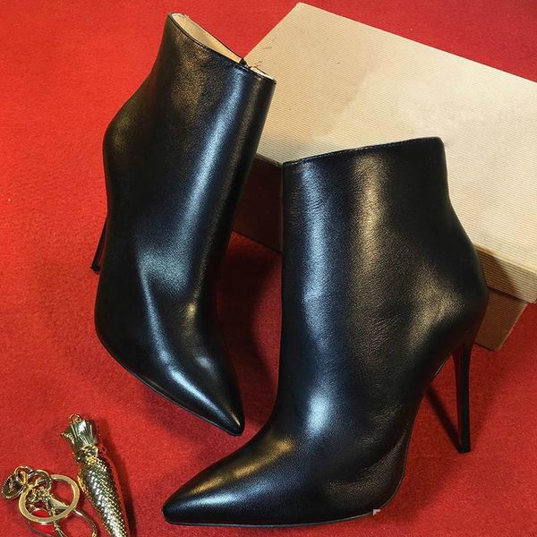 

women designer boot black high heels ankle boot red bottom spikes boots platform fashion boots 100% leather snake skin winter shoes