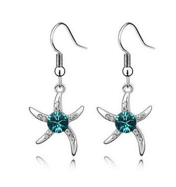 

оптовые продажи модные ювелирные изделия 925 посеребренные swarovski elements crystal star drop серьги для женщин свадебные украшения серьги, Silver