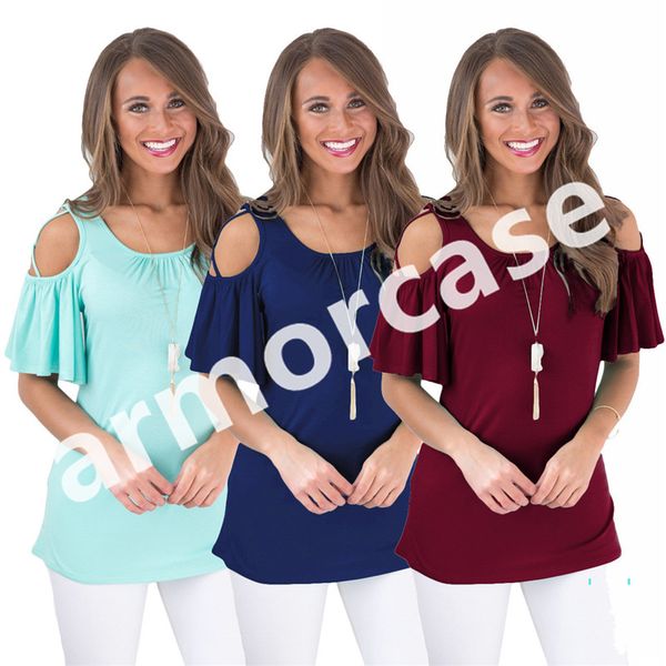 

женская футболки рюшами с плеча с коротким рукавом футболки топы женщины сплошной цвет tee summer sexy голый рукавом одежда блузка cz401, White