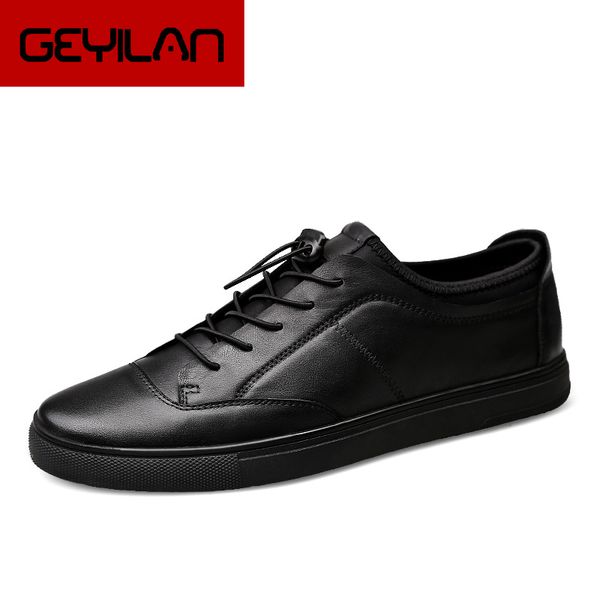 

men genuine leather first grade cow leather shoes men's flats spring autumn men casual fashion man shoes plus size 38-46 k3, Black