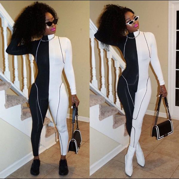 

fitness jumpsuits elasticity comfortable women designer clothing casual popular breathable fashionable female rompers womens bicolor sport, Black;white
