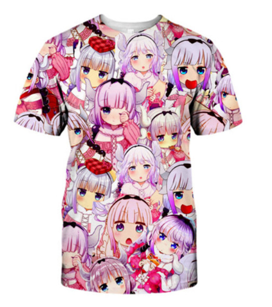 

2019 fashion anime kawaii kanna kamui pink 3d print pink girls face kawaai cute women men tshirt summer pullover short sleeve k1099, White;black