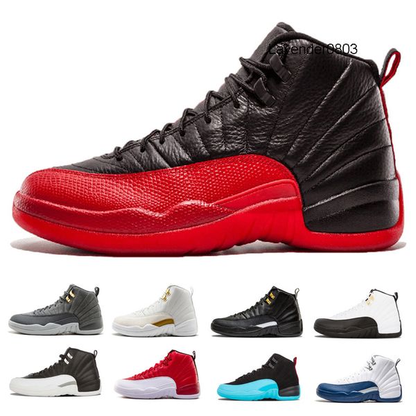 

12 12s mens basketball shoes flu game international flight gym red playoffs college navy bulls the master wolf grey sports sneakers, Black