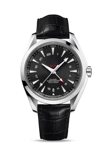 

2019 luxury men's gmt watch 43mm with grey dial calendar window gmt pointer decorated with "teak concept" vertical texture, Slivery;brown