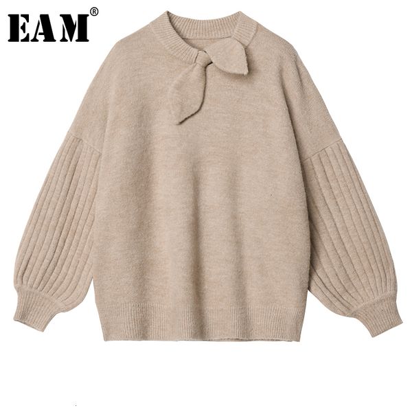 

eam] now split big size knitting sweater loose fit round neck long sleeve women new fashion tide autumn winter 2019 1h468, White;black