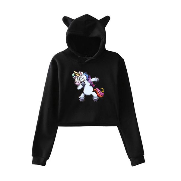 

unicorn printing spring autumn clothes harajuku woman hoodies girls lady sweatshirts dropshipping cropped casual, Black