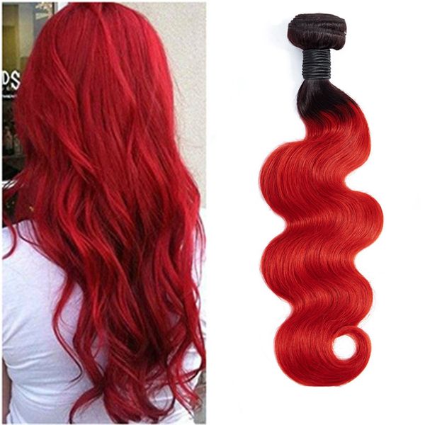 

malaysian human hair one bundle 1b red body wave double wefts 10-26inch 1b/red 100% human hair ruyibeauty, Black