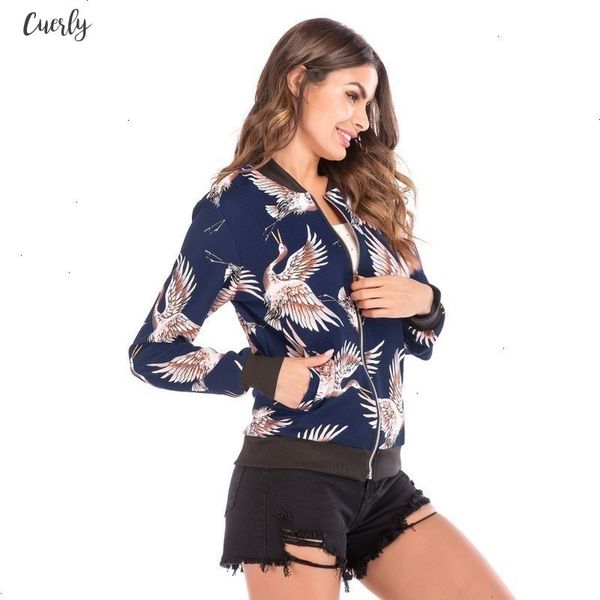 

flying autumn crane print uniform long sleeve stand collar jacket campus women coat and outerwear drop shipping, Black;brown