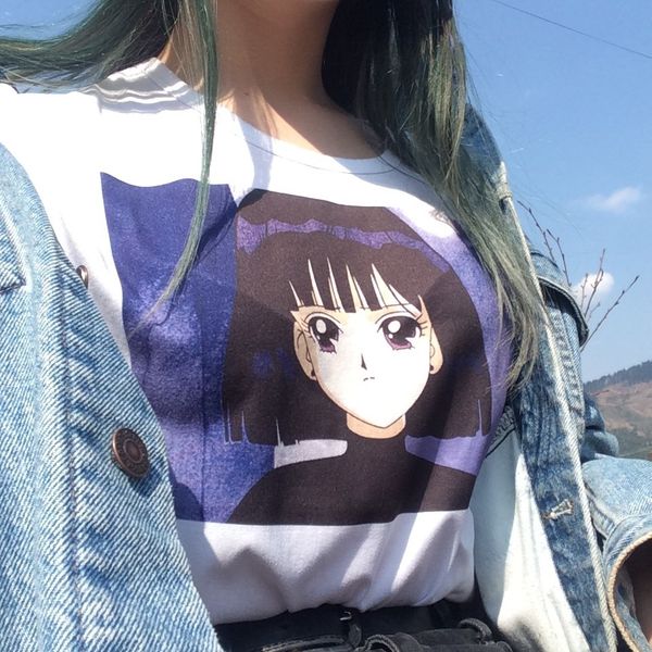 

womens shirts women t shirt kawaii t shirt vrouwen zomer nieuwe harajuku sailor moon losse korte mouwen plus size femme, White
