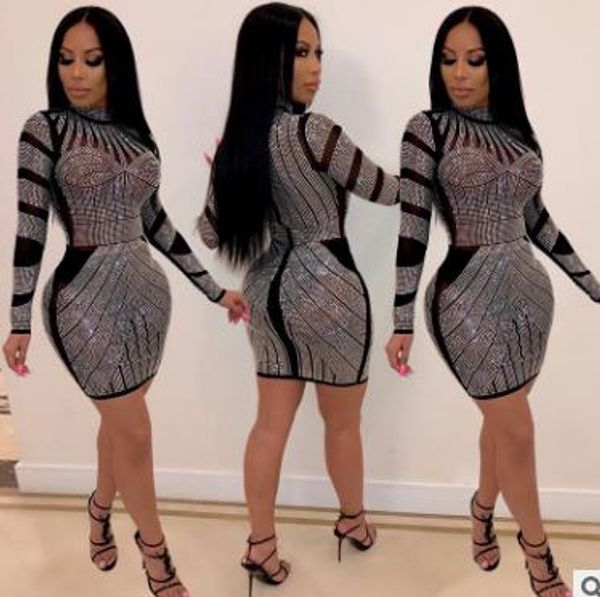 

women new style night club fashionable set auger round collar european and american wind dresses, Black;gray