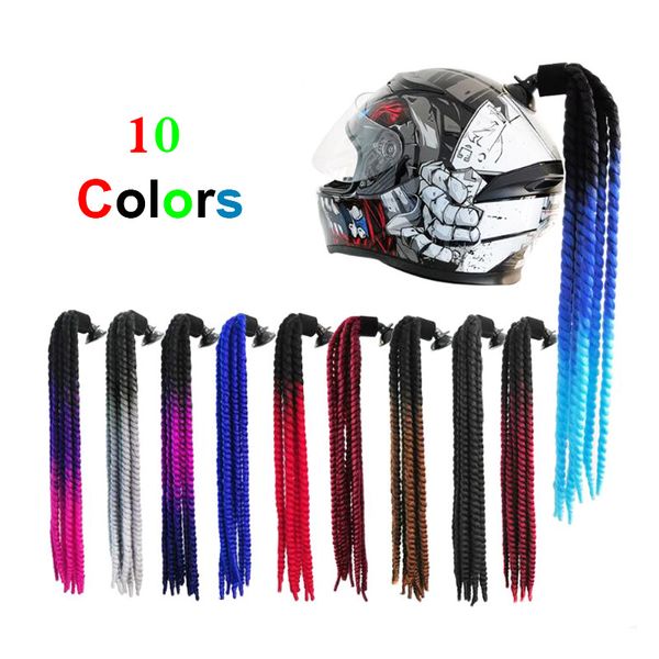 

colorful car motorcycle helmet decoration twist braids suction cup ponytail full face off road motorcycle helmet wig women hair