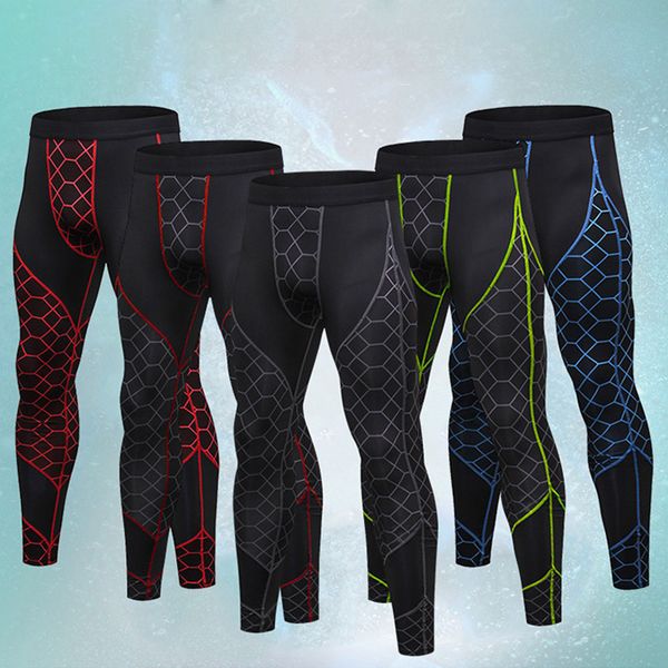 

men's fitness tight leggings running long pants jogging bodybuilding compression sport wear trousers male push up gym, Black;blue