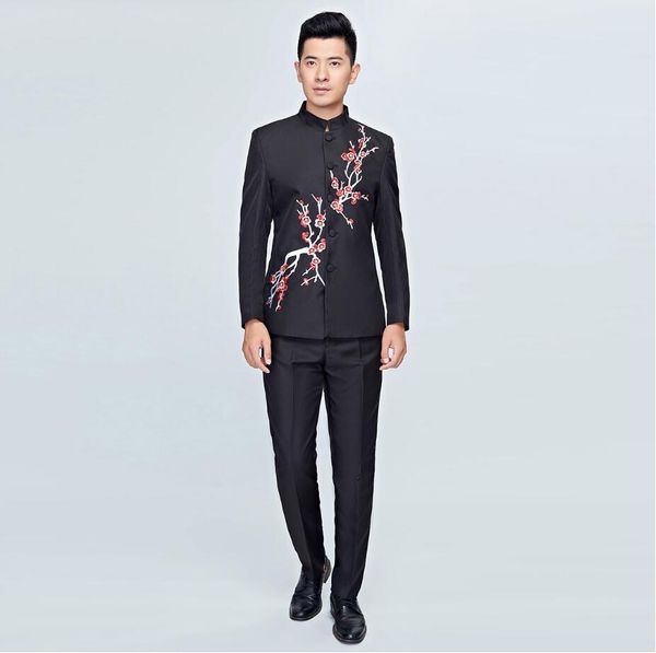

zhongshan costume performance suit chorus young man stand collar suits stage trend handsome clothing slim host banquet ceremonial suits, White;black