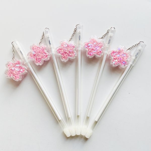 

2x cute kawaii pink drift sand sakura pendant gel pen rollerball pen school office supply student stationery 0.38mm black ink
