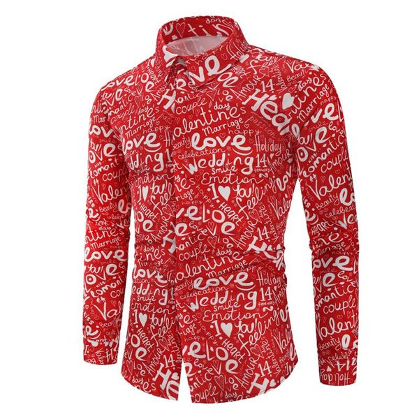 

fashion men's casual shirts button valentine's day lovers printed shirt blouse casual slim fit streetwear men shirt 2020, White;black