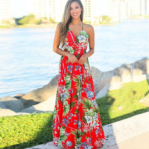 

womens dresses spaghetti strap floral beach dress v neck soft comfortable casual ladies dresses fashion cross backless, Black;gray