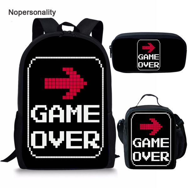 

nopersonality black school bag set cool game over print schoolbags for teenage boys girls 16inch primary junior kids bookbags